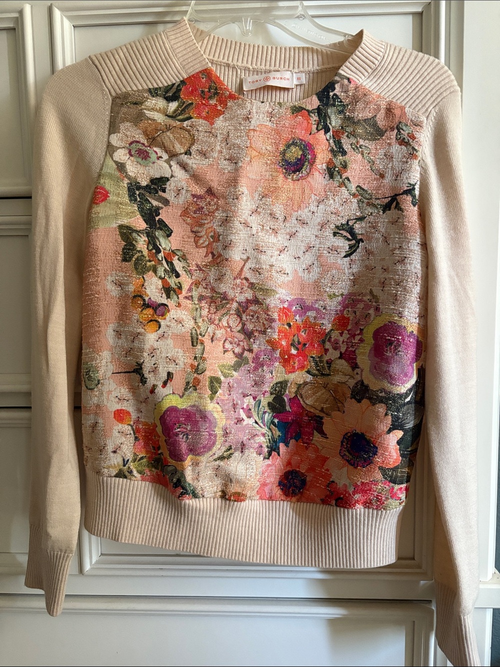 Tory Burch Cream Floral Crewneck Sweater